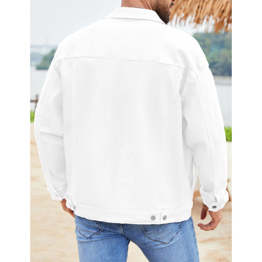 Bindefon Denim Jackets for Men Trucker Jean Jacket Unlined Coats Spring Fall Outfits(White,XS)