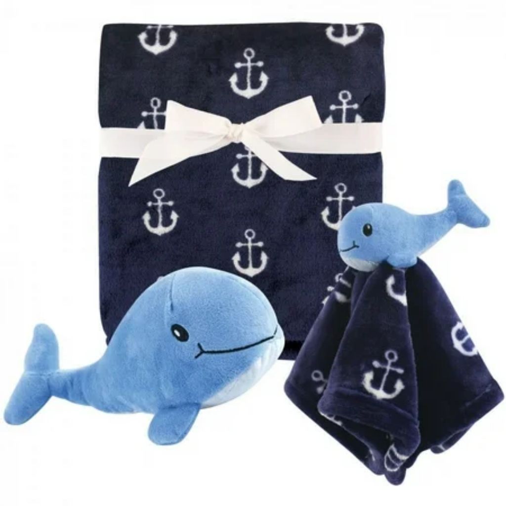 Hudson Baby Infant Boy Plush Blanket  Security Blanket and Toy Set  Boy Whale  One Size