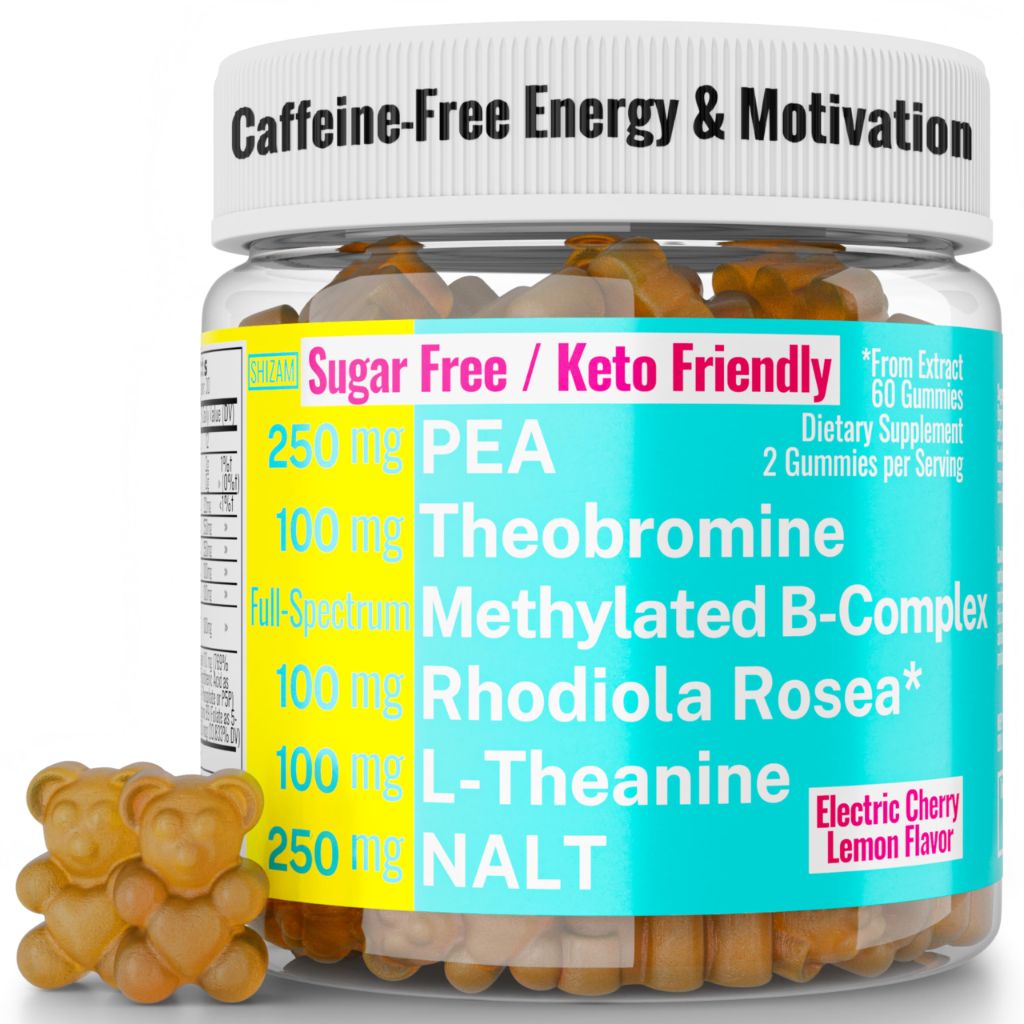 SHIZAM - Caffeine Free Energy Gummies - 60 gummies - Electric Cherry, Lemon Flavor