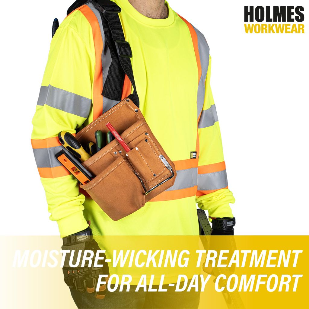SZ 4XL, Holmes Workwear Hi-Vis Safety Long Sleeve Shirt; Polyester, Yellow