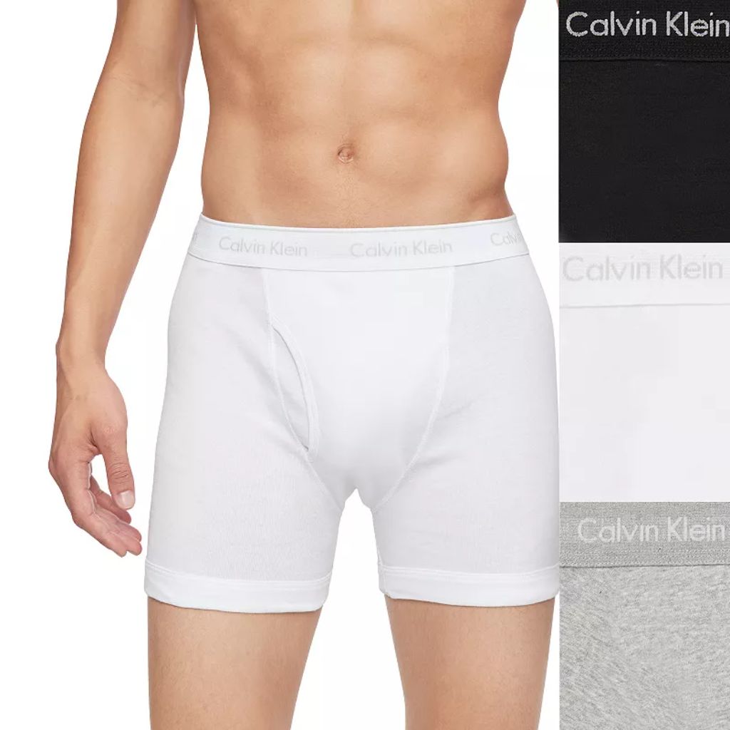 Calvin Klein 3 Pairs Cotton Classic Mens Boxer Briefs Size M  Color: White/Black/Grey