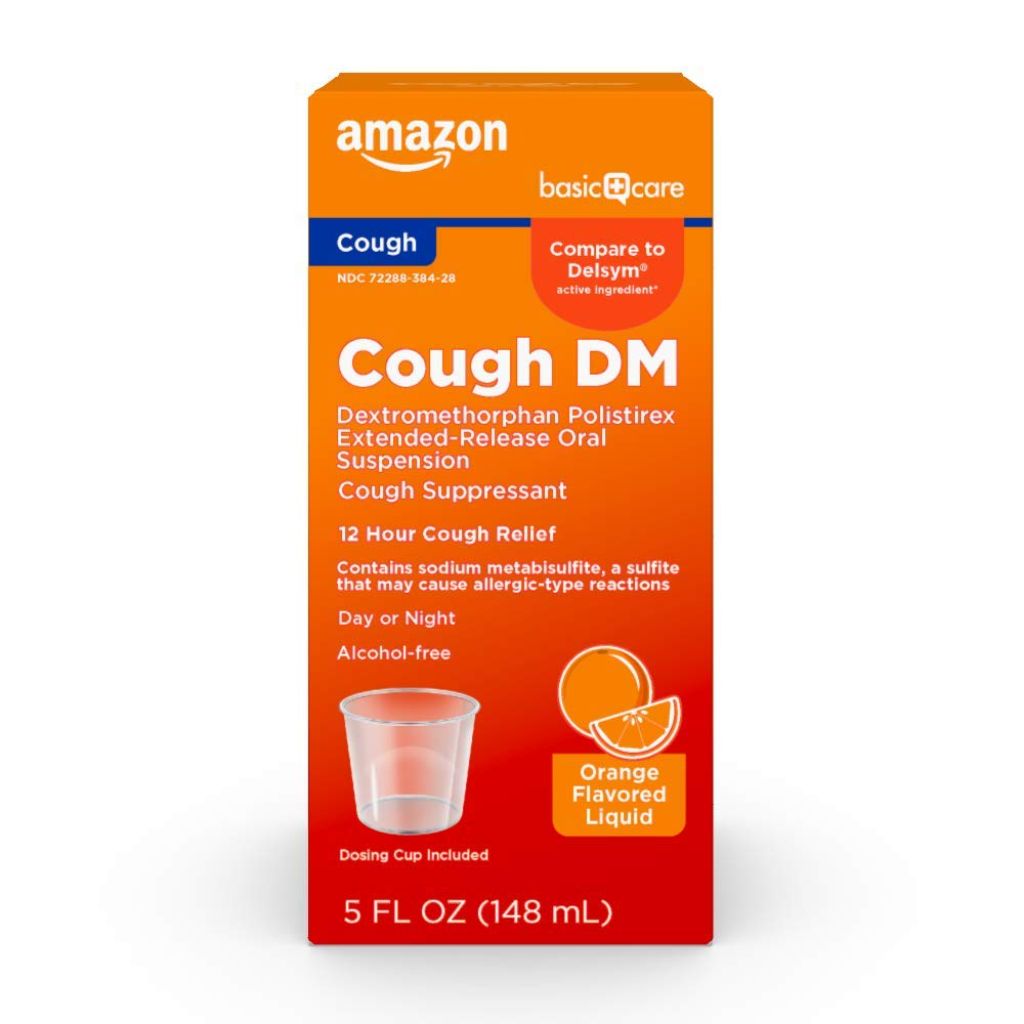 Amazon Basic Care 12 Hour Cough DM Syrup, Orange Flavor Cough Medicine, Cough Relief, 5 fl oz (1-Pack)