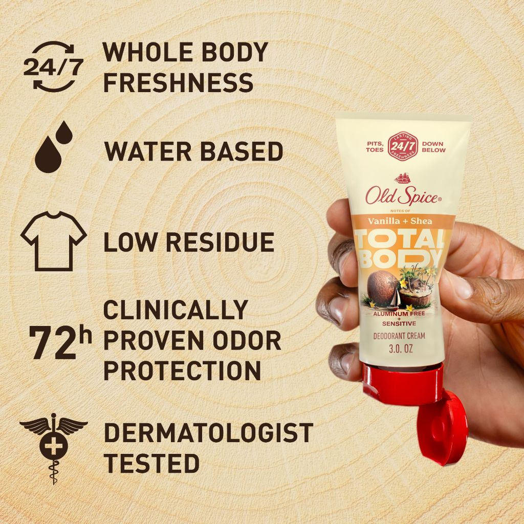 Old Spice Whole Body Deodorant Cream for Men, Travel Size, Vanilla + Shea Scent, 0.8 oz