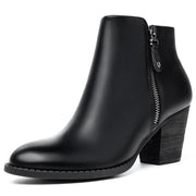 ANJOUFEMME Chunky Low Heeled Almond Toe Short Booties with Zipper Faux Suede Dress Western Fall 2025 Shoes 7, Black