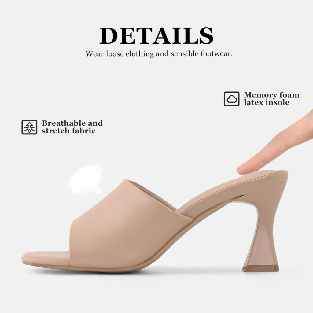 SZ 6, GRACESTRIDE Women's Mule Heels Chunky Kitten Heeled Sandals Mesh Slip Ons (Nude PU)