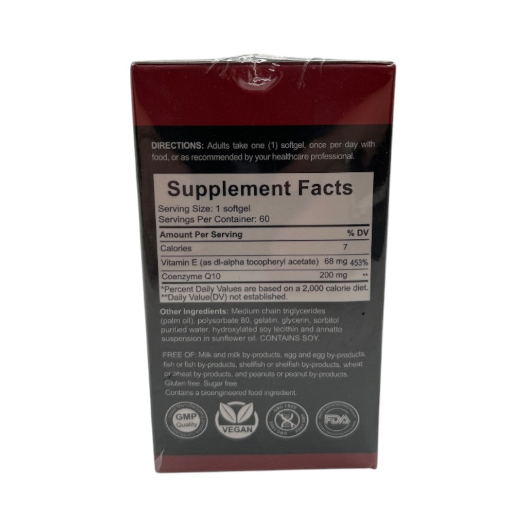 EeoGrain Super Coenzyme Q10 (Ubiquinone) 200mg with Vitamin E - 60 Count