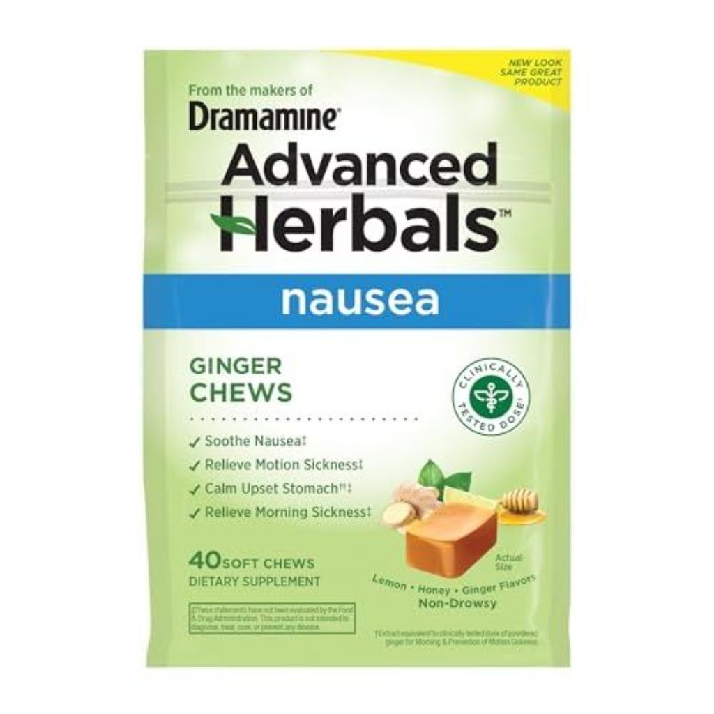 Dramamine Advanced Herbals Ginger Chews for Nausea Relief - Lemon, Honey, Ginger, 40ct
