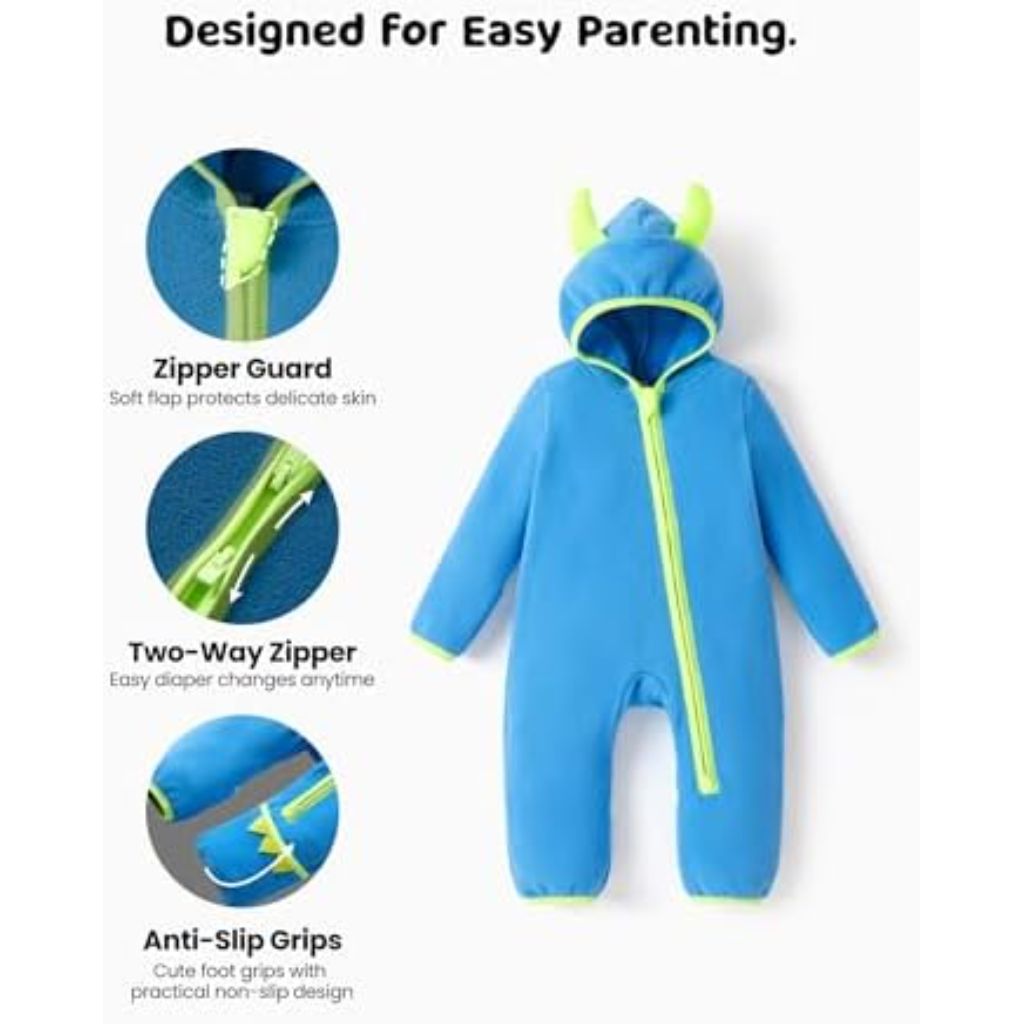 PATPAT Fleece Hooded Footed Clothes, Soft Warm Footie Covers, Car Seat Friendly, Easy Zip,Cute Romper Newborn Infant Jumpsuit