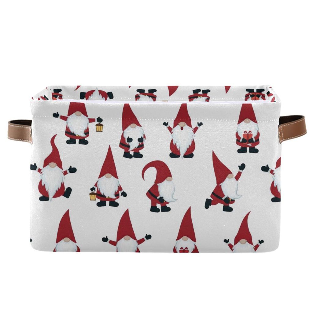 Collapsible Christmas Storage Basket with Handles - Christmas Gnomes (11" x 9.5")