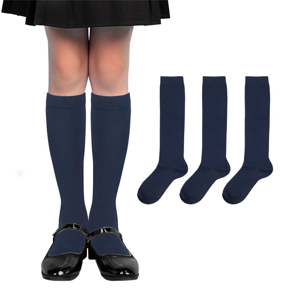 YEJIMONG Girls Knee High Socks (Navy Blue, Medium)