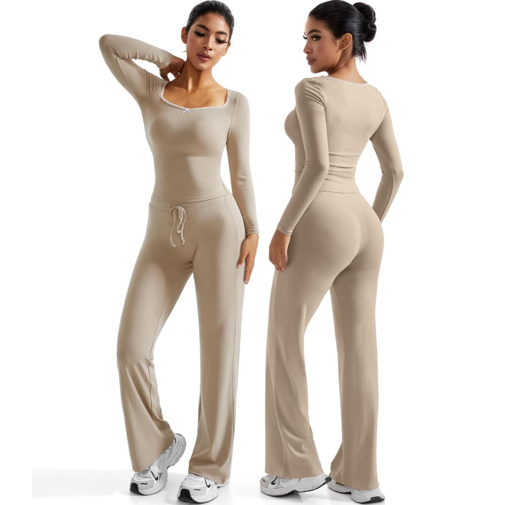 OMKAGI Womens Lounge Set 2 Piece Outfits (L,212-Khaki)