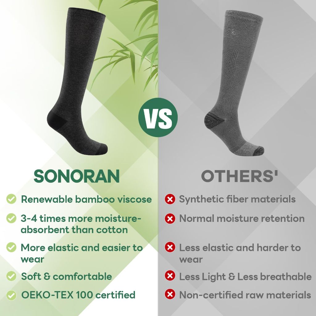 SONORAN Women's Knii-High Bamboo Viscose Compression Socks - L/XL (6 Pairs)