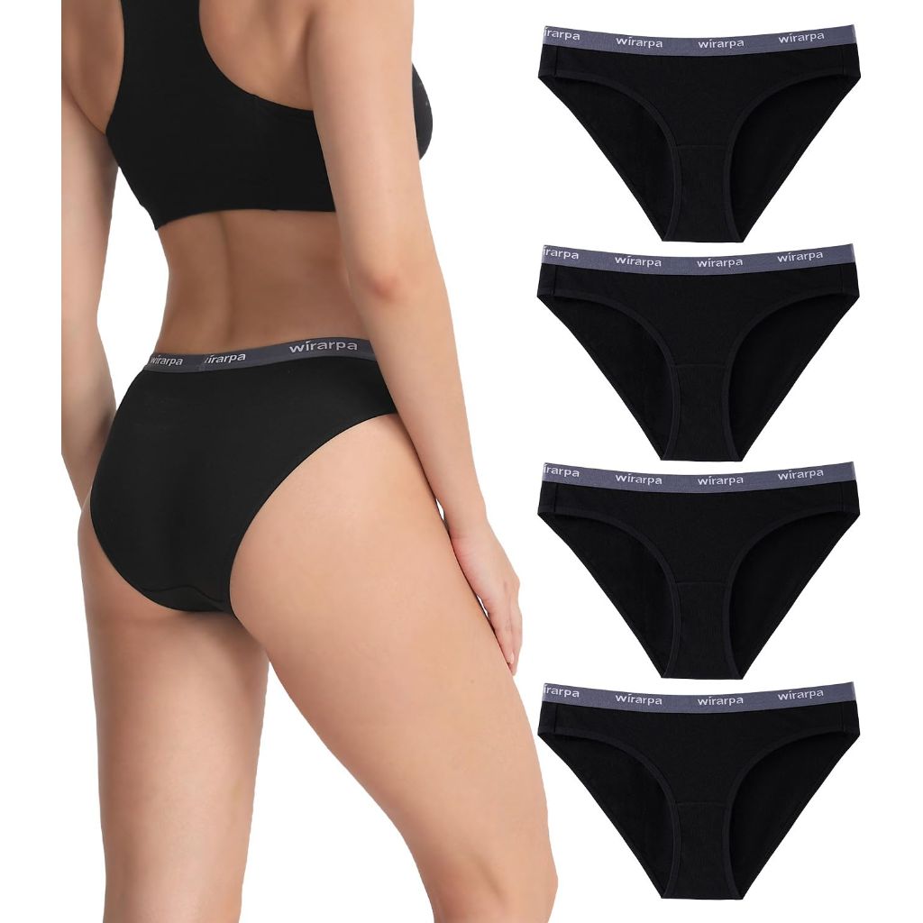 Wirarpa Women's Bikini Panties Motive High Cut Black Cotton Underwear 4 Pack,Size XL