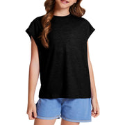 Girls Oversized Cap Sleeve Crew Neck T-Shirt - Black, Size 9/10 Years