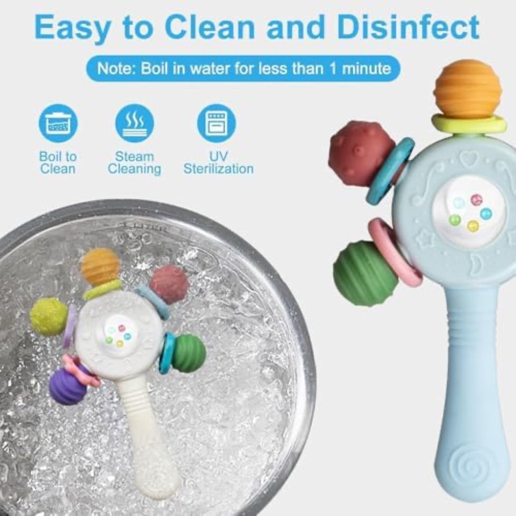 Baby Sensory & Teething Rattle, Food Grade BPA-Free, for Ages 0-36 Months - 2 Pack (Pink & Blue)