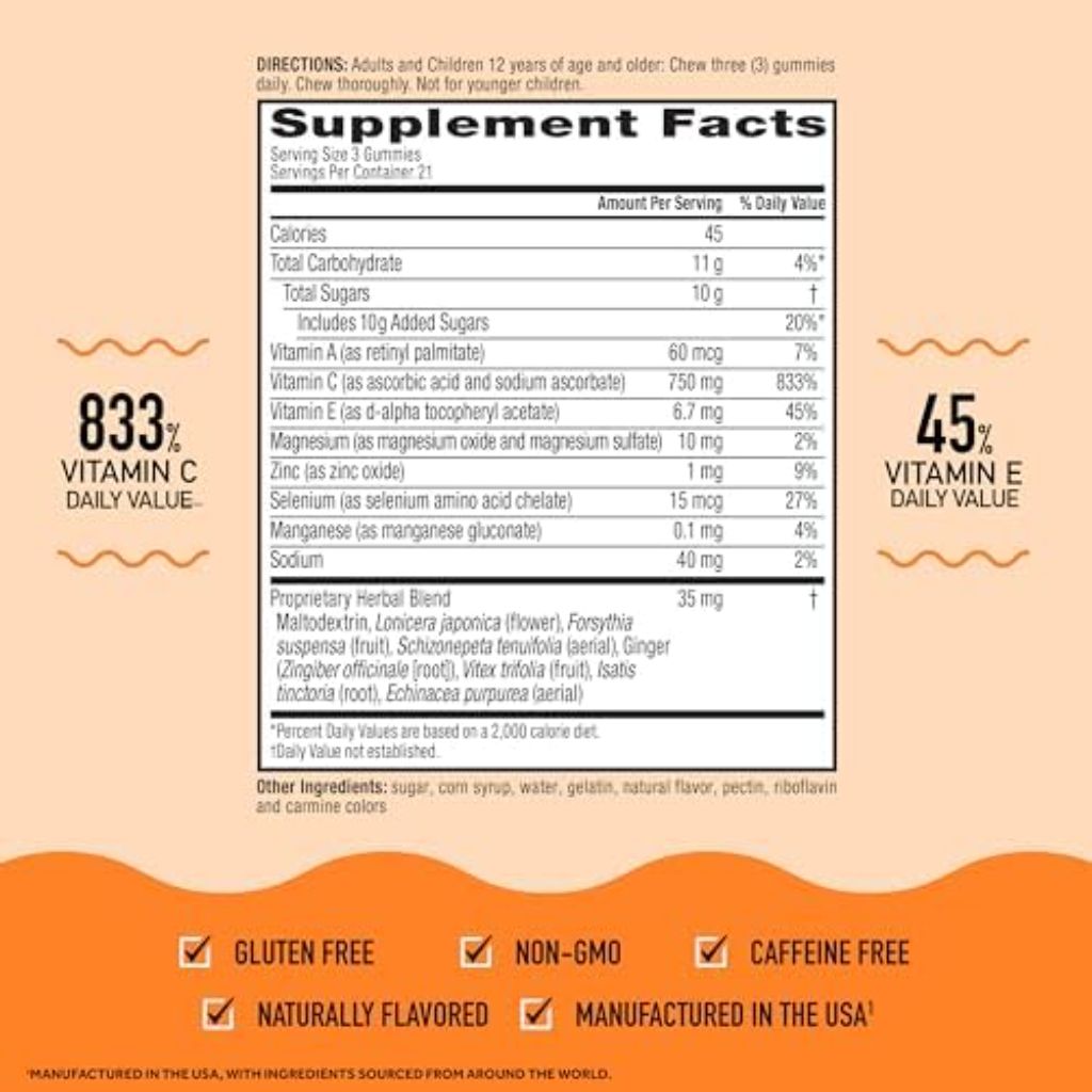Airborne 750mg Vitamin C Gummies for Adults, - 2 x 63ct Bottle (42 Servings), Assorted Fruit Flavor