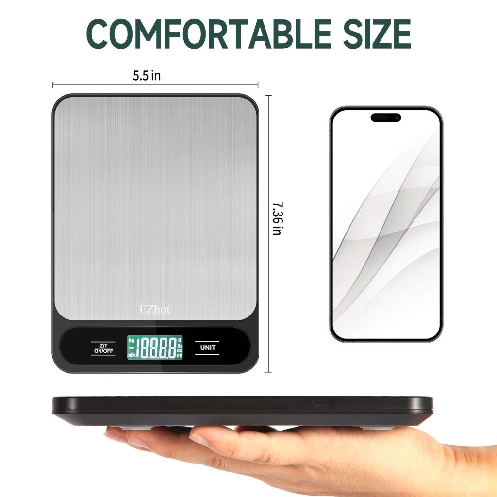 EZhot 11lb Digital Kitchen Scale, Battery Operated with Automatic Shut Off, Precise 1g/0.1oz Measurements - Black/Silver