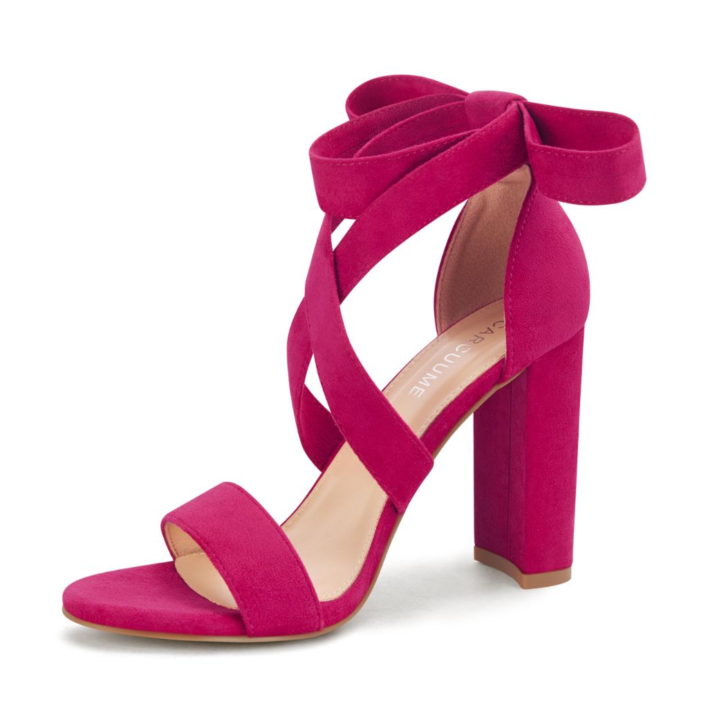 Strappy Heels for Women Chunky Heels High Heeled Sandals PURPLE PINK-9