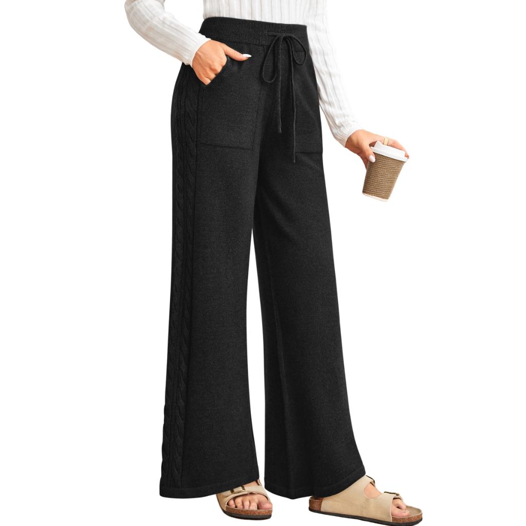 Arach&Cloz Women's Wide Leg Petite Sweatpants Loose, Black, Medium
