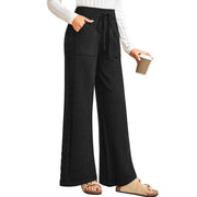 Arach&Cloz Women's Wide Leg Petite Sweatpants Loose, Black, Medium
