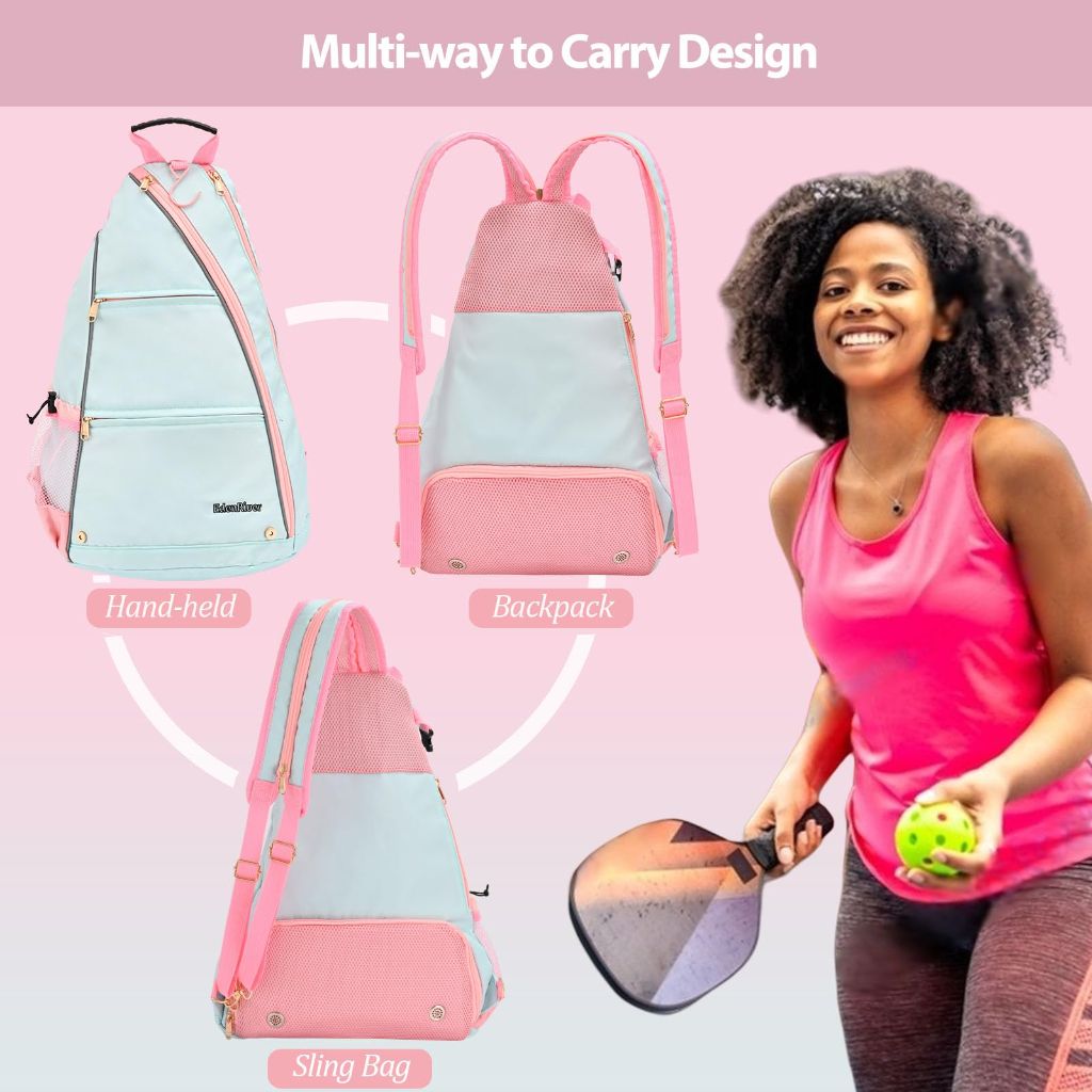 EdenRiver Pickleball Bag for Women Pickleball Backpack with Water Bottle Holder and Drawstring Mesh Bag for Pickle Ball Accessories