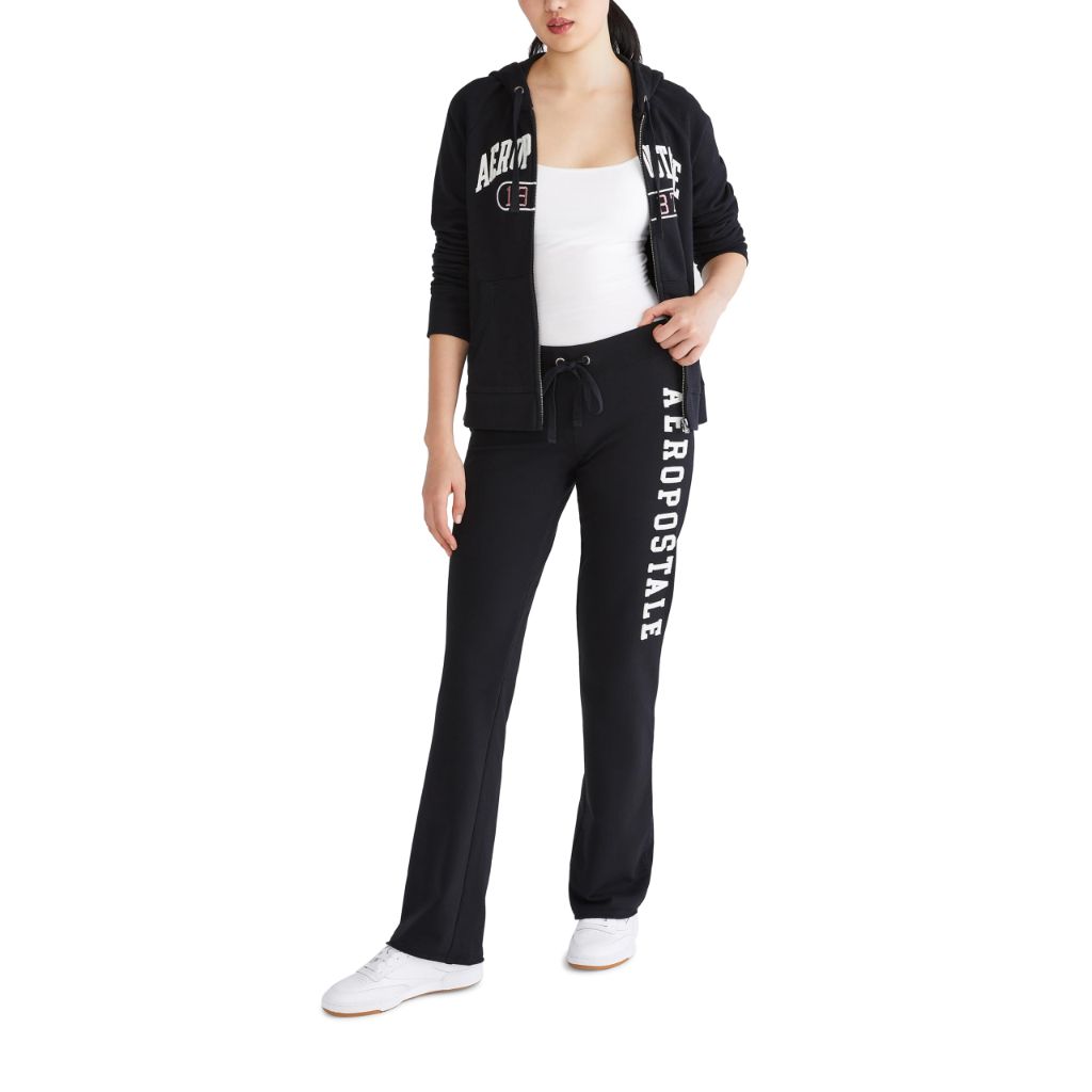 Aeropostale Women's Aero Logo Flare Pant-Arches, Dark Black, Large