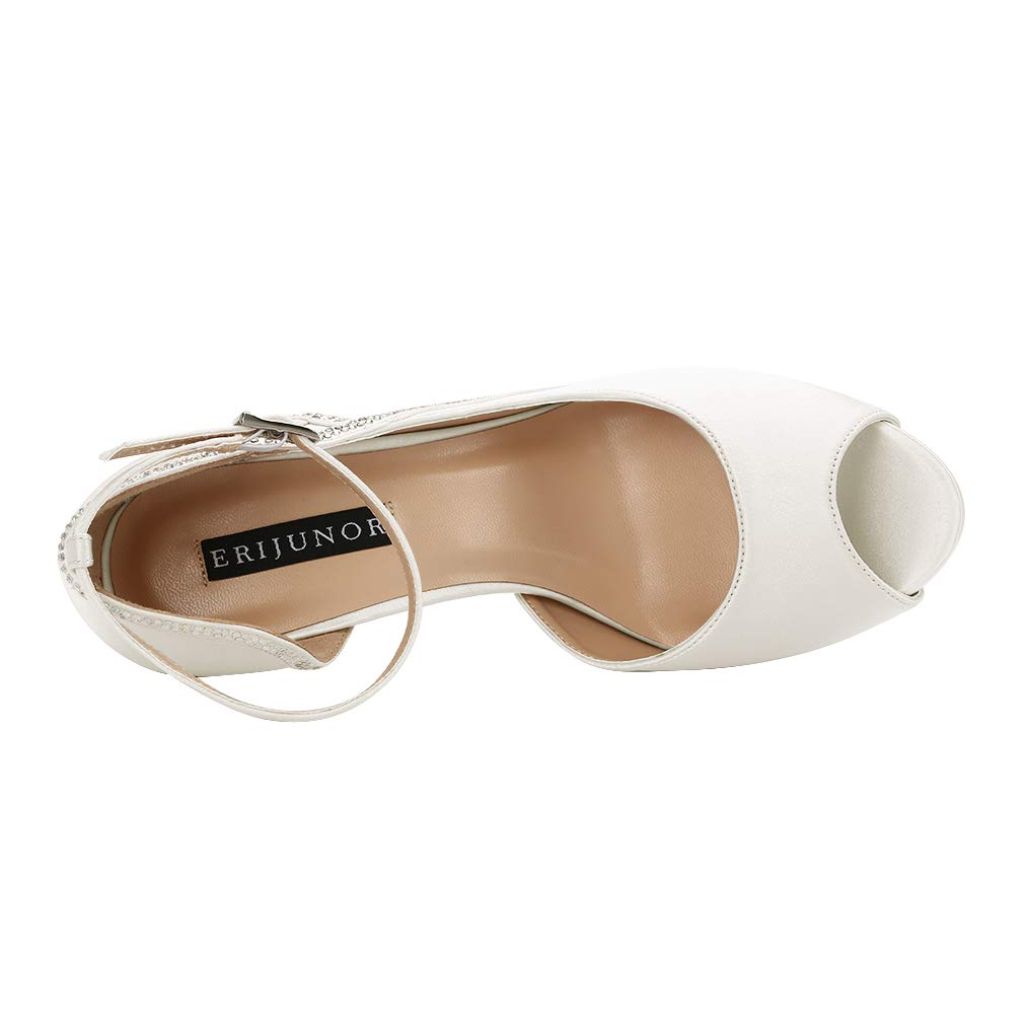 ERIJUNOR E8816 Women Peep Toe Side Open Shoes, Ivory - Size 9