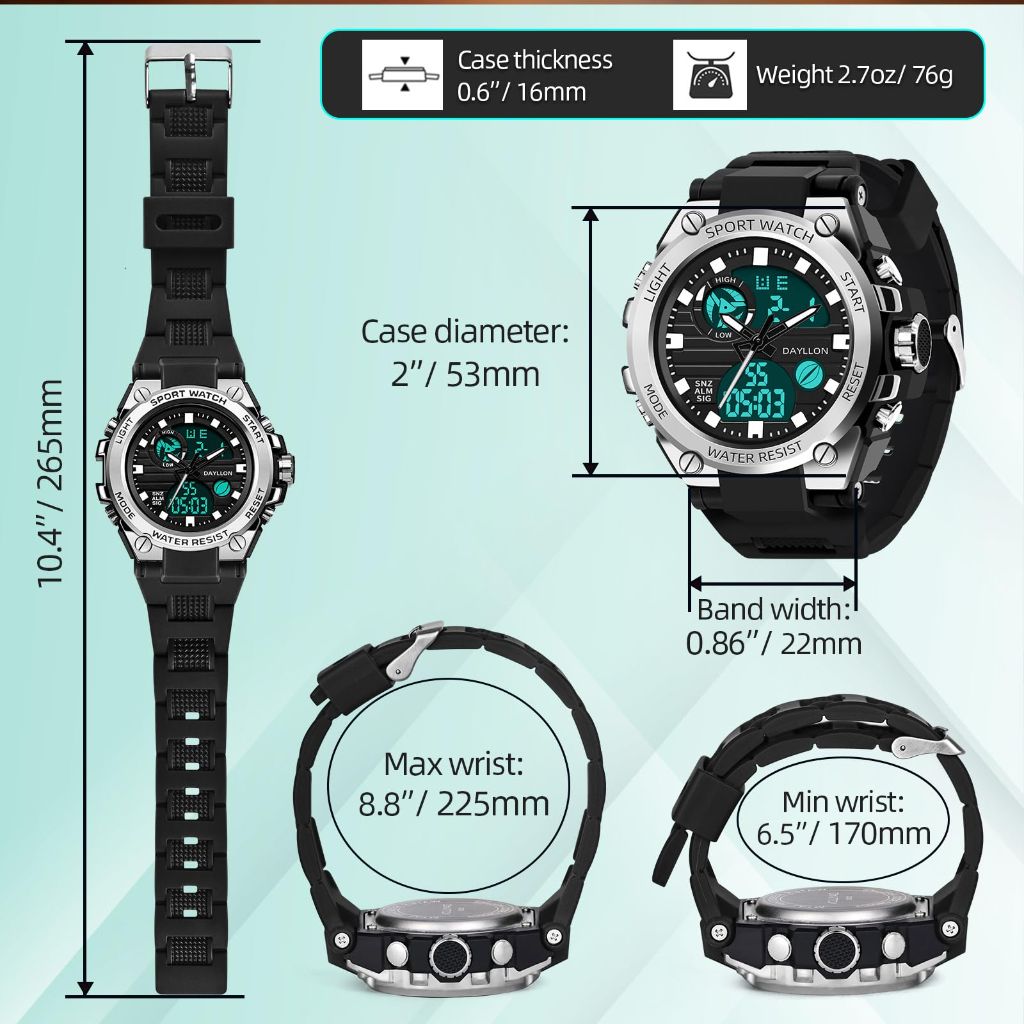 Dayllon Men's Watch Military Sports Watches - Black/Silver