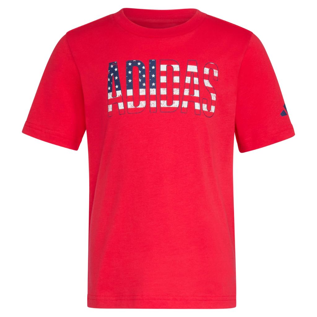 Adidas Boys' Short Sleeve Graphic Tee Shirt, Red/Navy, 2T