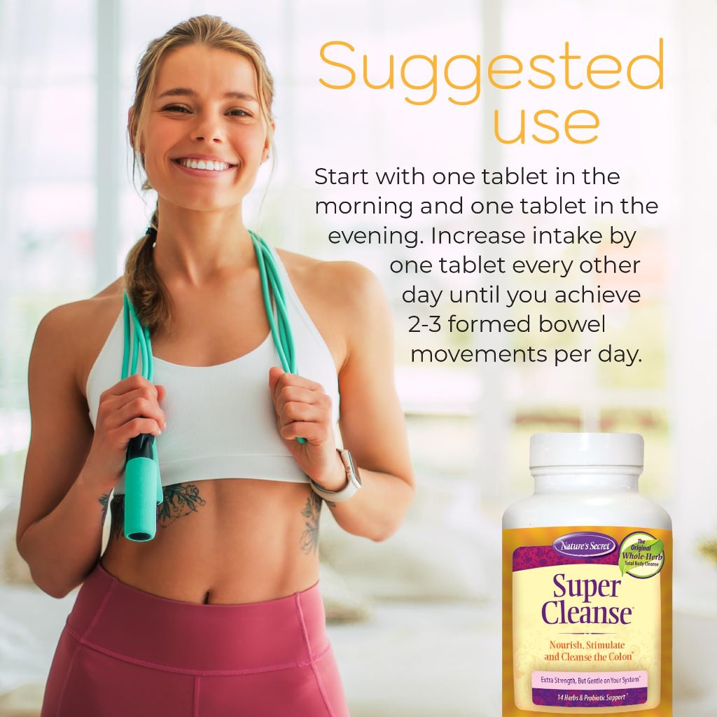 Nature’s Secret Super Cleanse - Extra Strength Colon Cleanse with 14 Herbs & Probiotic Support - 100 Tablets (1 Pack)