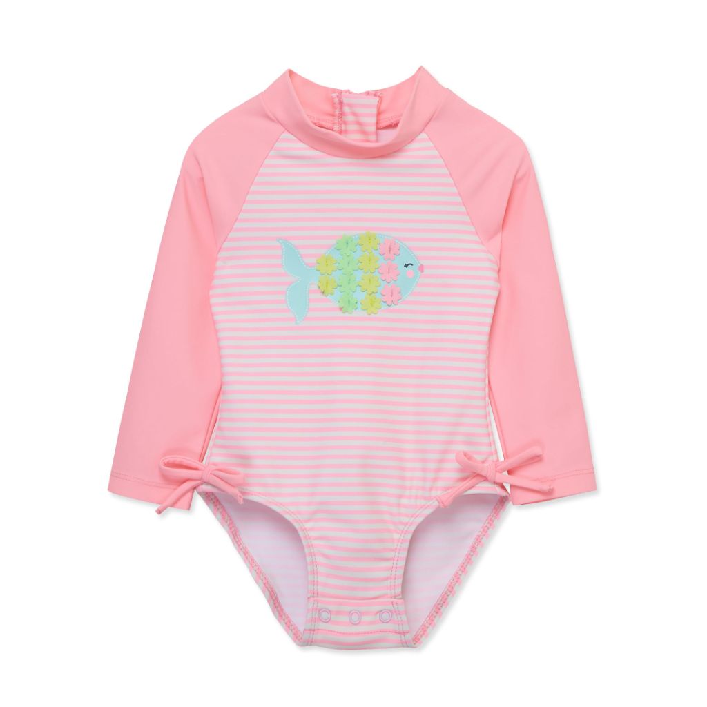 Little Me Clothes for Baby Girls' Fish One Piece Rashguard, Bright Pink - size 6-9 Month