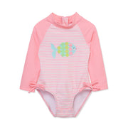 Little Me Clothes for Baby Girls' Fish One Piece Rashguard, Bright Pink - size 6-9 Month