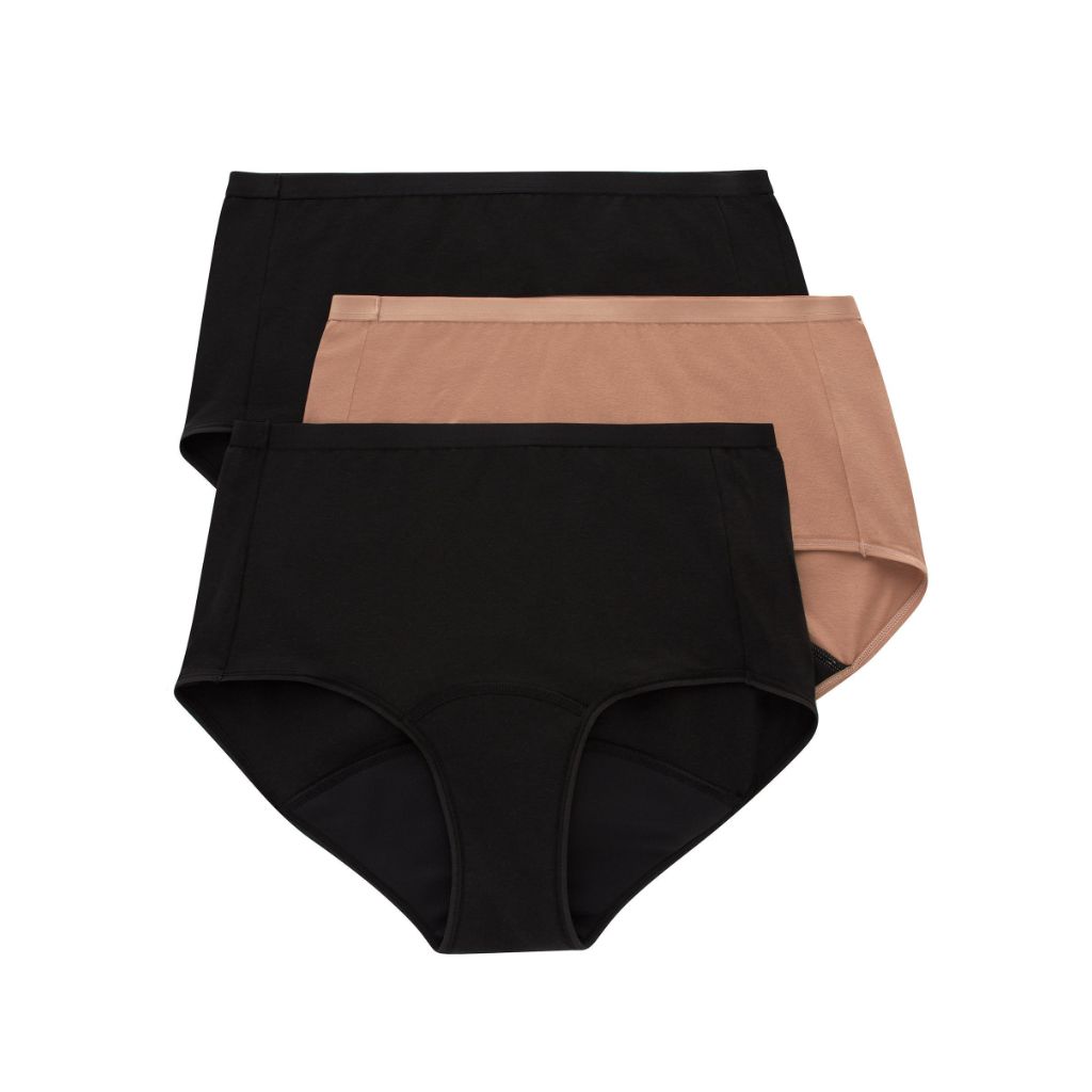 Hanes Women's 3pk Comfort Period Briefs, Super Leaks - Black XXL: Moisture Wicking, Absorbent Center Panel, Knit Fabric
