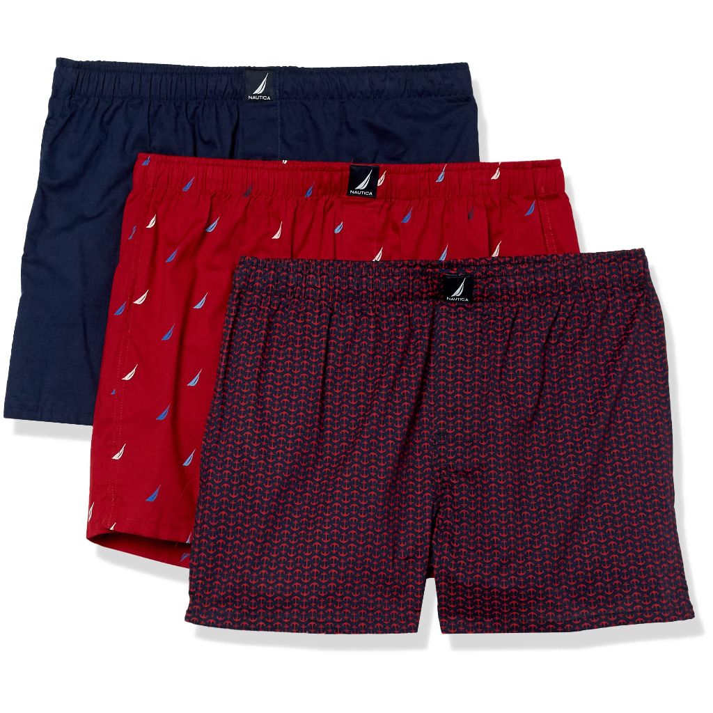 Nautica Men's Classic Cotton 3-Pack Woven Boxers, Large