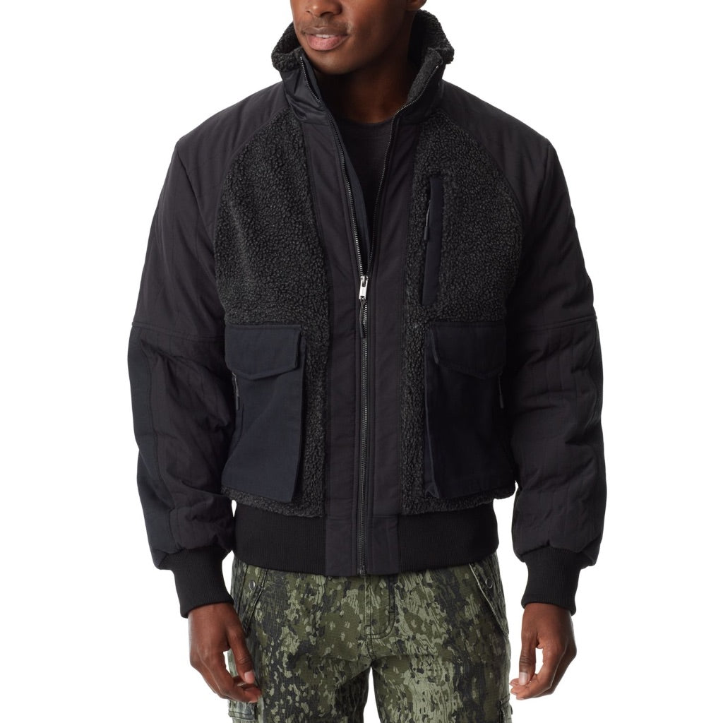 Bass Outdoor Men's Mixed Media Full Zip Bomber Jacket, Caviar Black, Size X-Large