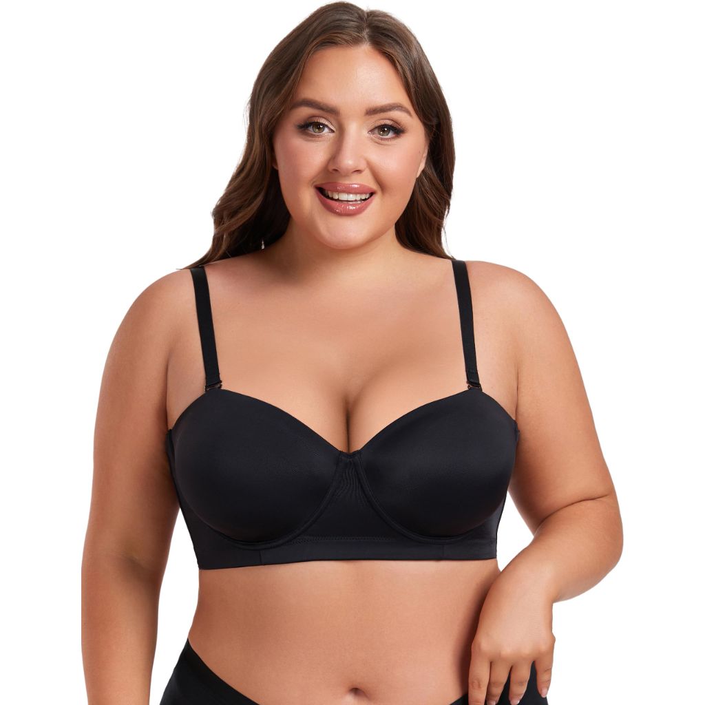 ANGOOL Strapless Bra for Women Plus Size, Black, 36B