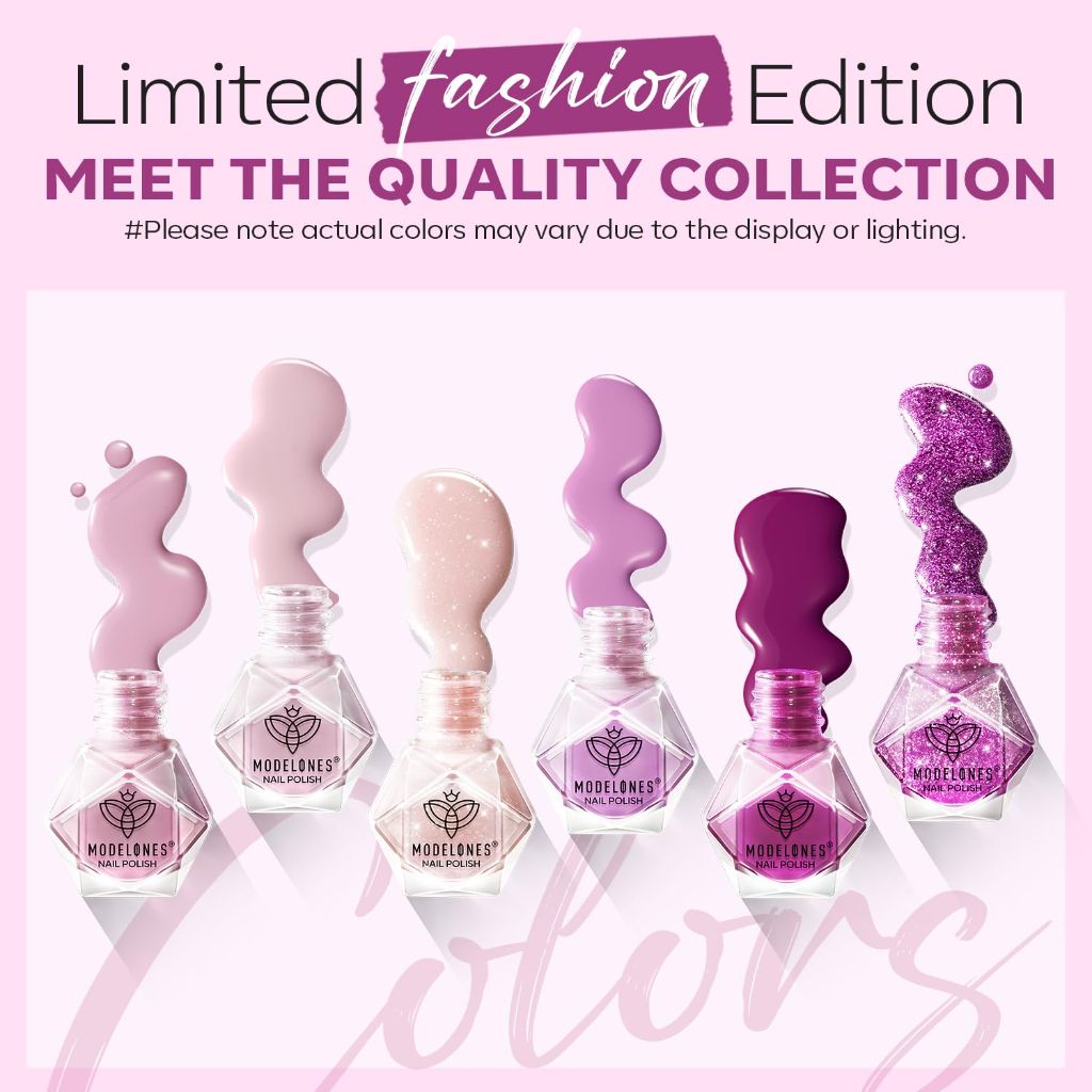 Modelones Purple Nail Polish Set 6 Colors, Glitter Pink Shimmer Sparkle Mini Nail Lacquer Kit