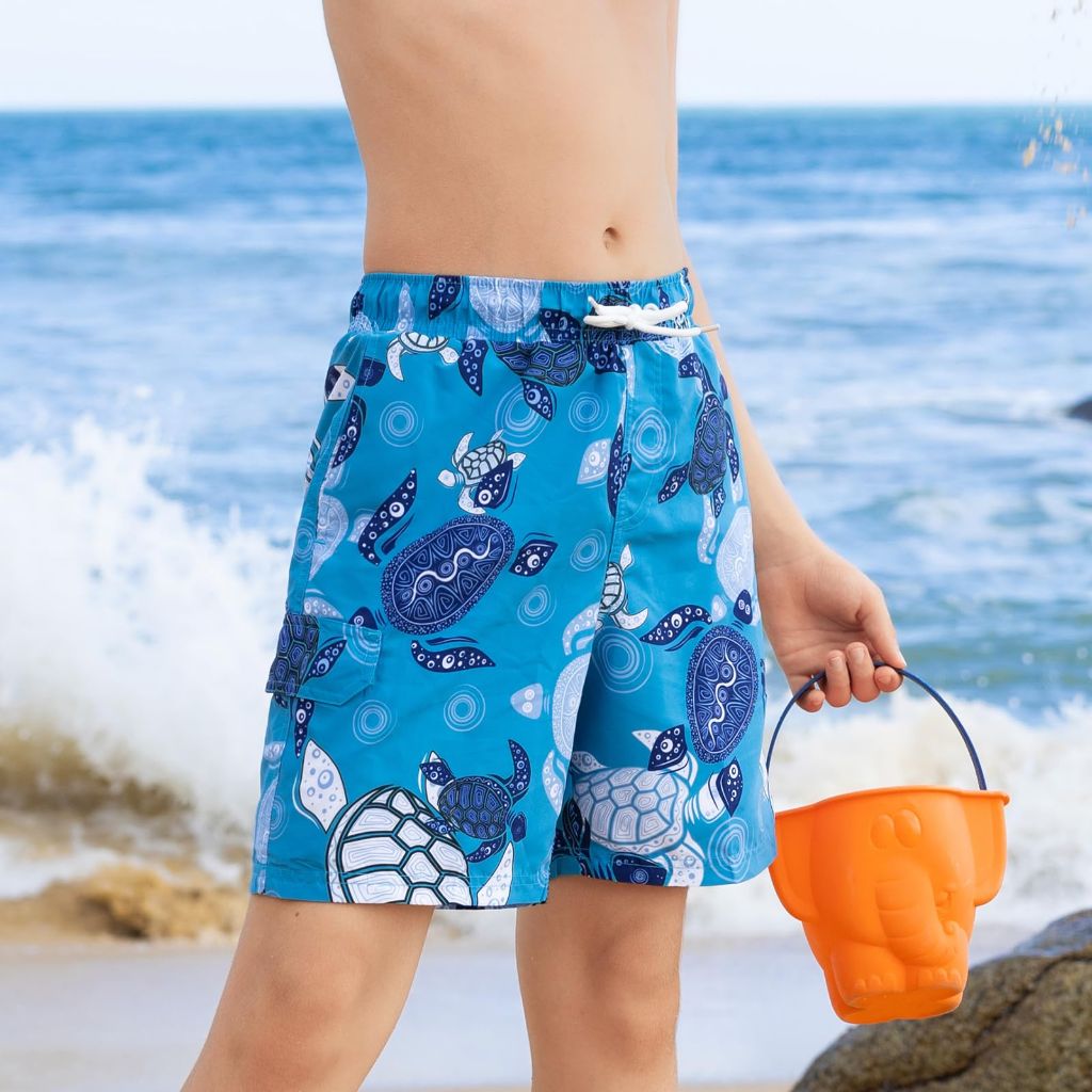 SZ 7-8Y Angel season Boys Swim Trunks with UPF 50+ | Turtle Blue