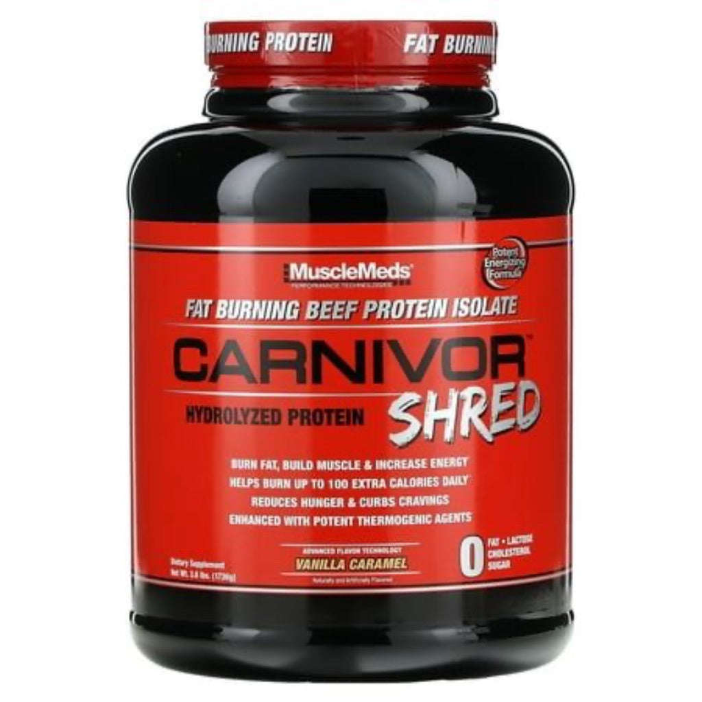 MuscleMeds Carnivor Shred Fat Burning Hydrolyzed Beef Protein Isolate Powder, Vanilla Caramel, 3.8 lb (56 Servings)