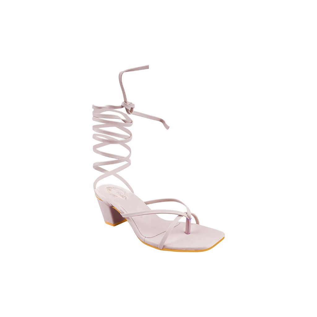 STYLESTRY Women’s Cream Block Heels – Lace Up Strappy Chunky Sandals, (Size 6.5)