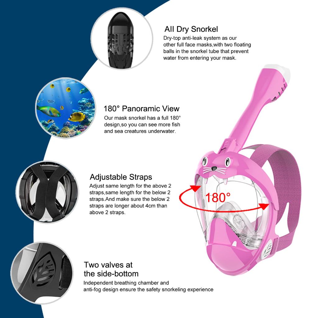 Jwintee Full Face Snorkel Mask, Diving Mask for Kids and Adults,180° Panoramic View Snorkel Mask with Camera Mount, Safe Breathing, Anti-Leak&Anti-Fog