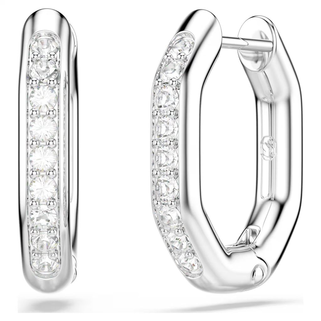 Swarovski Dextera Hoop Earrings, Octagon Shape, Round Cut, White, Rhodium Plated - Silver