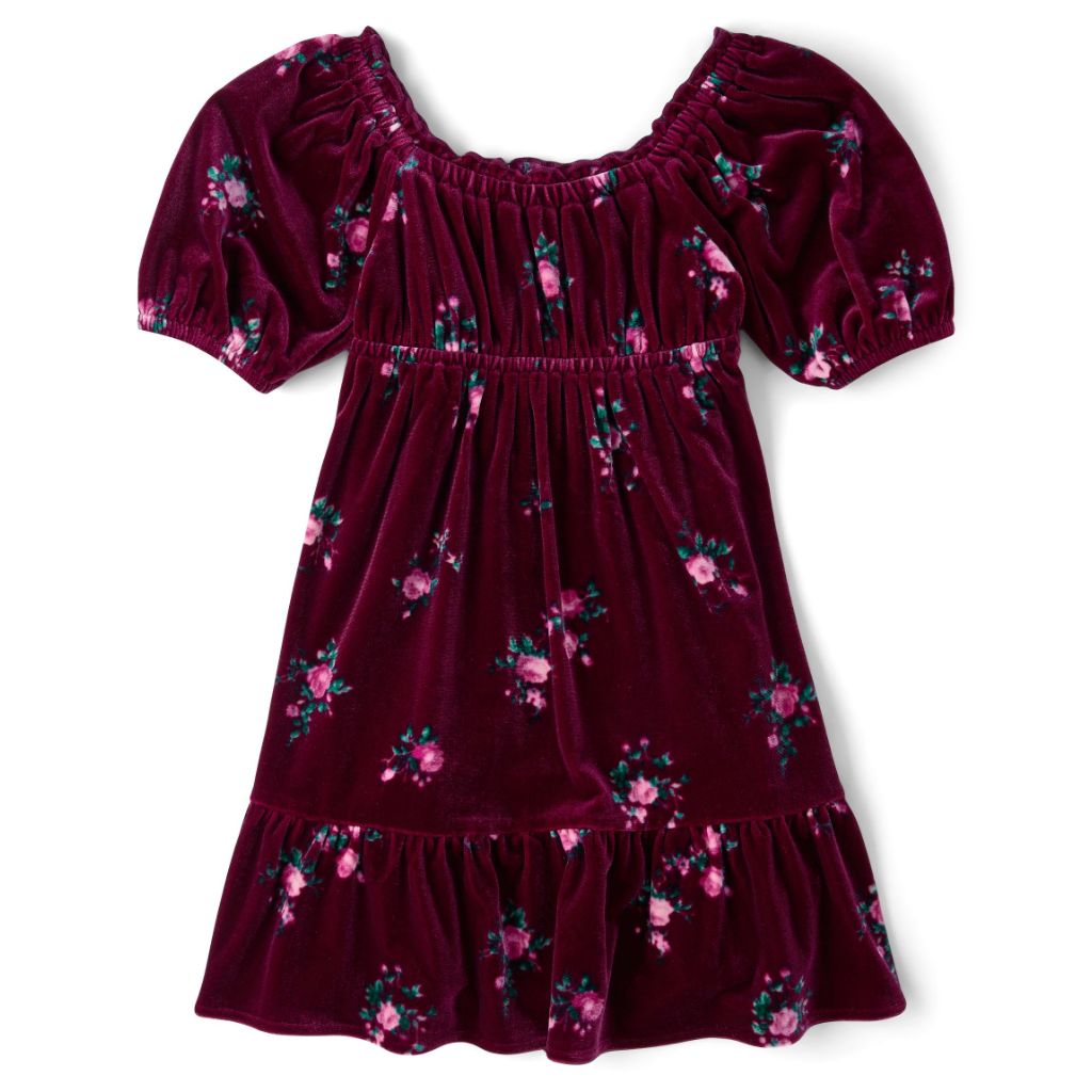 The Children's Place,Girls,Short Sleeve Casual Everyday Dresses,Sugar Beet Velour,X-Large