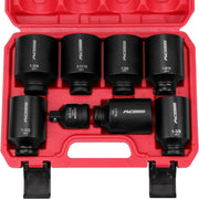 SAE Deep Impact Socket Set 8-Piece 1/2-inch Drive Wheel Axle Nut Wrench Large Sockets Standard Adapter 1-11/16 1-9/16 1-3/8 1-7/16 1-1/2 1-5/8 1-3/4 Imperial Spindle Joint Torque Bearing Locknut Truck