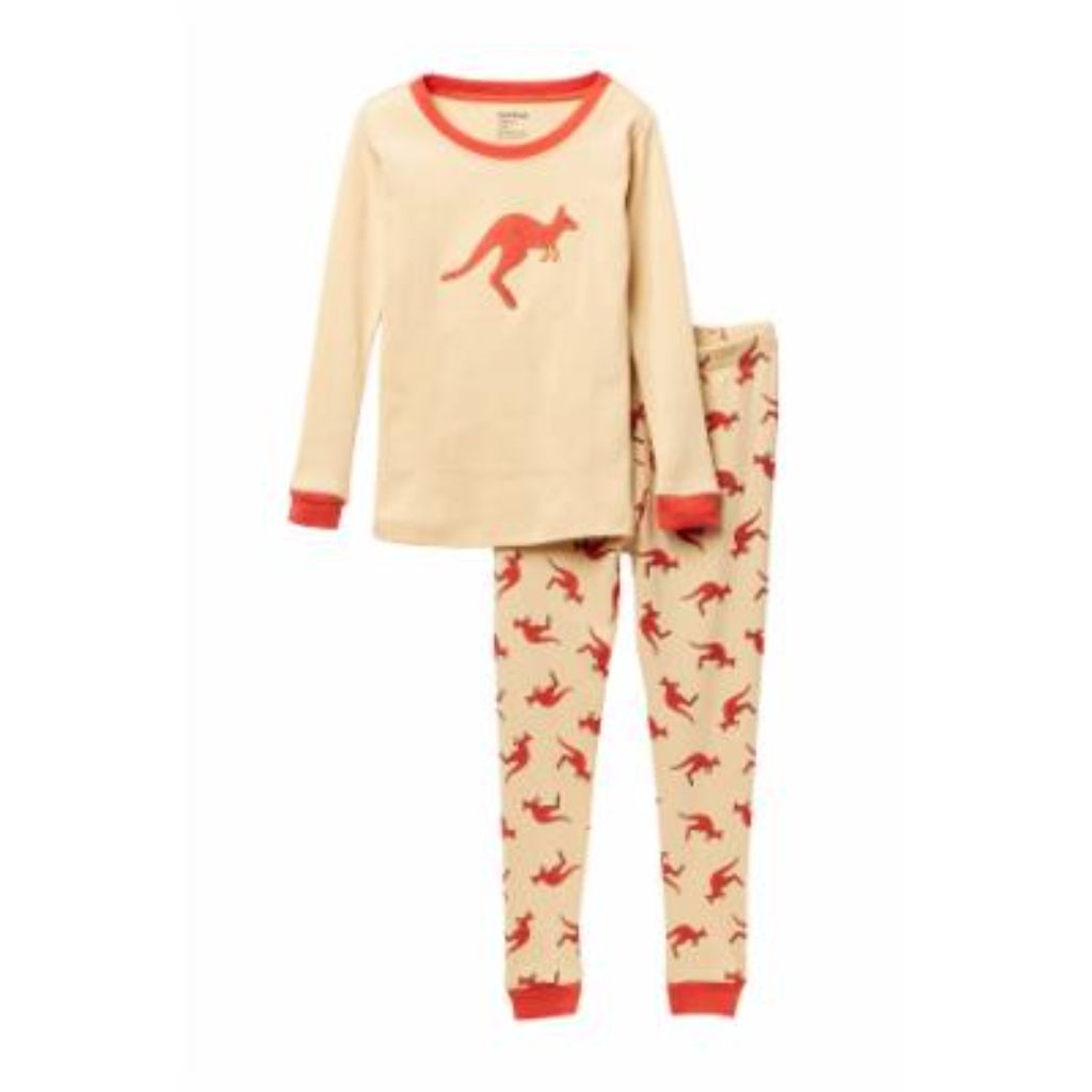 Leveret Sleep Bottoms - Tan & Orange Kangaroo Pajama Set - Infant