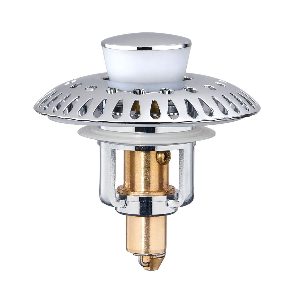 Bathroom Sink Stopper for 1.06"-1.65" Drain Holes, 2 in 1 Bath Sink Drain Strainer Stopper, (Chrome Silver-1p)