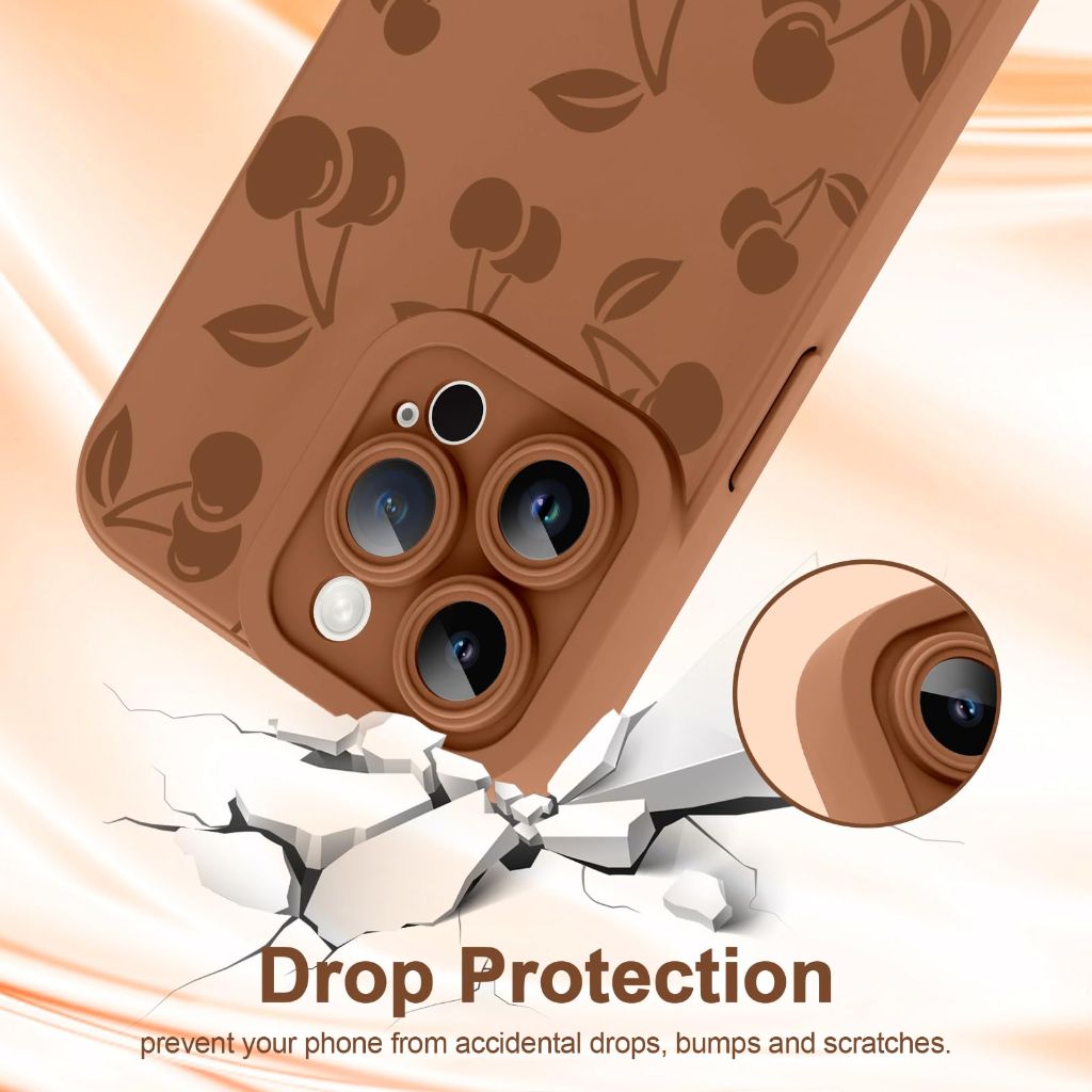 KANGHAR for iPhone 12 Pro Max Case | Cute Cherry Design | Soft Flexible TPU | Anti-Scratch Protective Cover | Brown