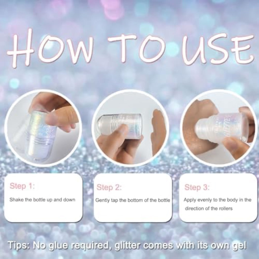 Roll on Festival Body Glitter Gel for Hair, Face, and Body - White #01, 25mL