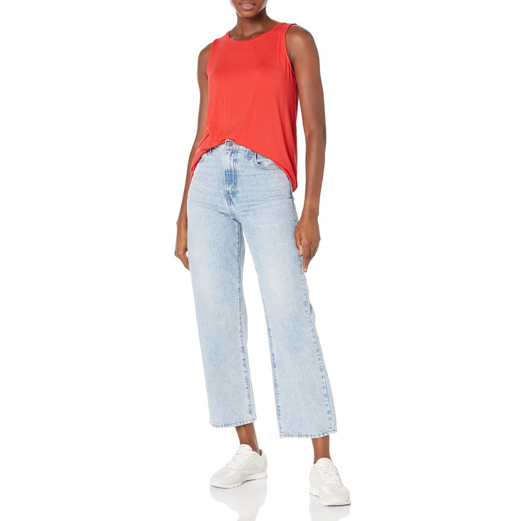 Amazon Essentials Women's Scoop Neck Swing Tank Top, Coral Orange, X-Small