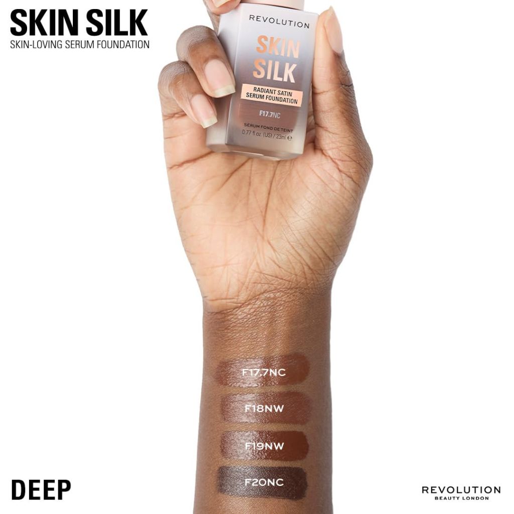 Revolution Skin Silk Radiant Satin Serum Foundation, F20NC Deep Skin Tones, 0.77 fl oz